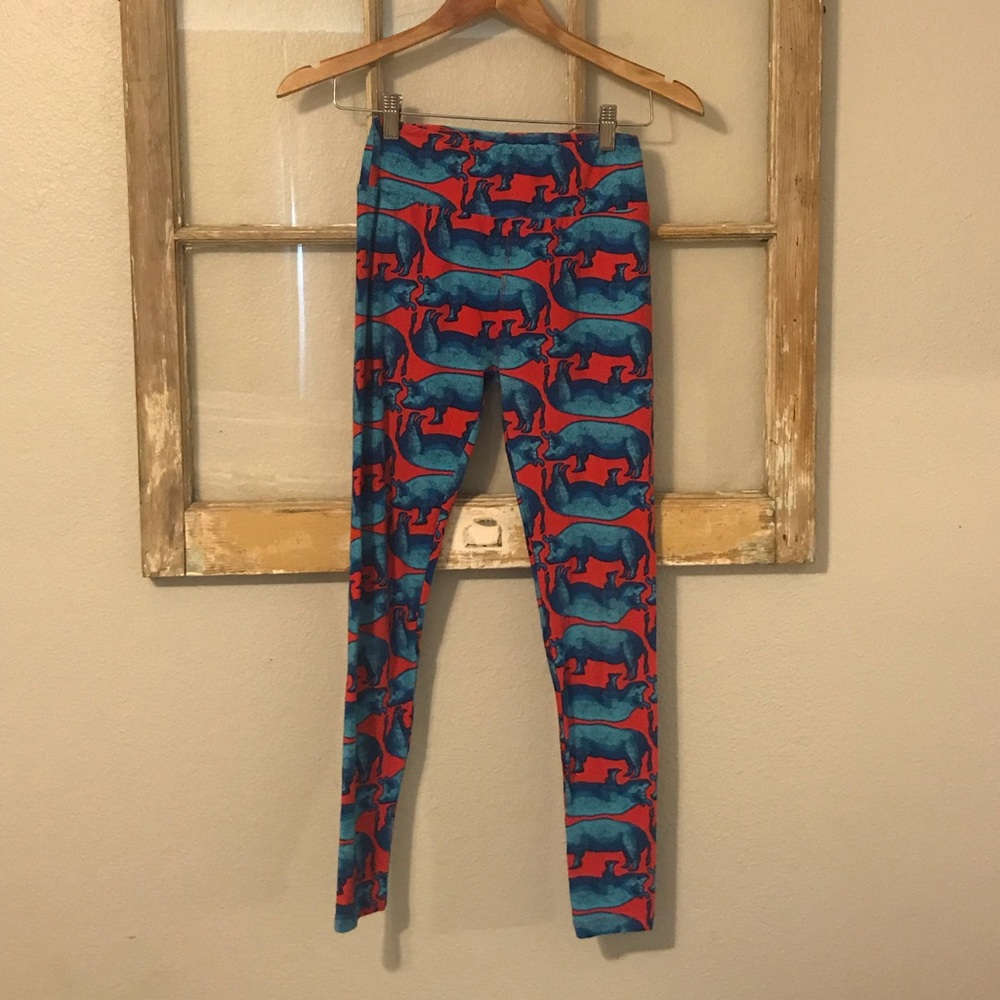 Lularoe red and blue pig hog leggings. Unicorn.